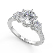 Iliana 3 Stone French Pave Round Cut Diamond Engagement Ring - Nivetta